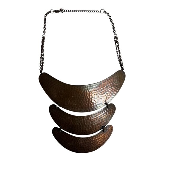 Hammered Copper Statement Necklace With Adjustable Black Chain - Picture 1 of 4